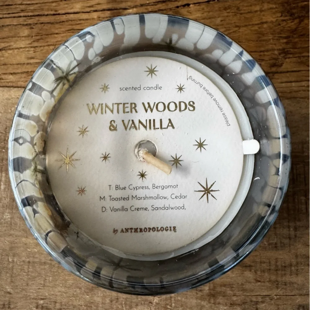 NEW IN BOX Anthropologie Festive Woody Winter Woods & Vanilla Candle